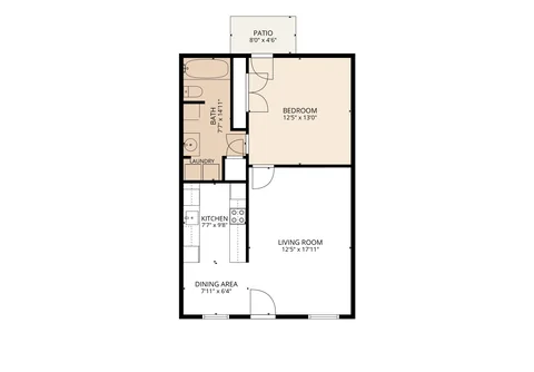 1-Bedroom with W/D Connections floor plan at Autumn Run Apartments in Balch Springs, TX — 1 bed · 1 bath, 560 sq ft